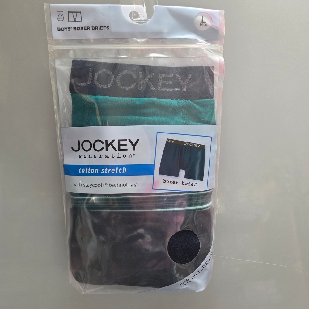 Jockey Generation Boys Boxer Briefs 3-Pack Cotton Stretch Blue Teal Large 14-16